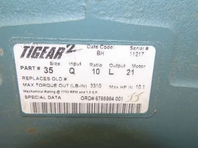 Dodge 35 Q 10 L 21 Gearbox 10:1 Reducer Tigear 13.2Hp 175rpm 210TC LH Output