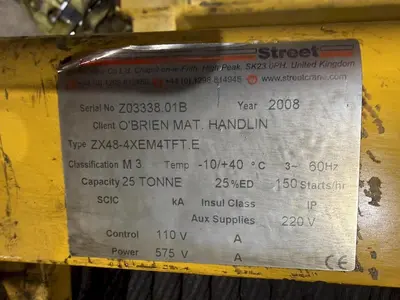 25 TON STREET OVERHEAD CRANE CABLE HOIST, NEW 2008: YOBRO #24830