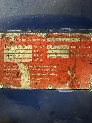 USED SPENCER TURBO COMPRESSOR 1275 SPEC