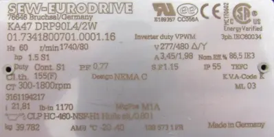 NEW SEW EURODRIVE KA47 DRP90L4/2W GEARMOTOR 21.81 277/480V KA47DRP90L42W