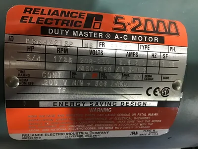 Reliance S-2000 Electric Duty Master AC Motor 1725RPM 3/4HP