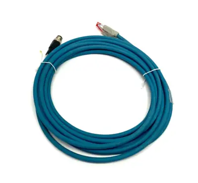 USED BOSCH REXROTH ETHERNET DATA TRANSFER CABLE M12 TO RJ45 5M LENGTH