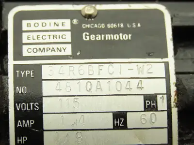 Bodine 34R6BFCI-W2 Gearmotor 1/9Hp 115V 1PH 20.37 Ratio 83 RPM Inline Parallel
