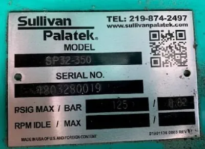 Used SULLIVAN PALATEK SP32-350 VFD Air Compressors (Misc) Illinois US | Bridgeline Machinery Corp. #1459683