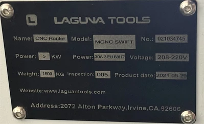 Used 2021 LAGUNA MCNC SWIFT CNC Routers California US | MachineryMax #1354168