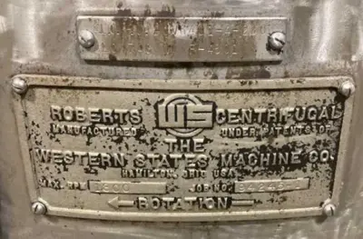 (6) Roberts-Western States G-16 48 x 30 perforate basket sugar centrifugals, 316SS.