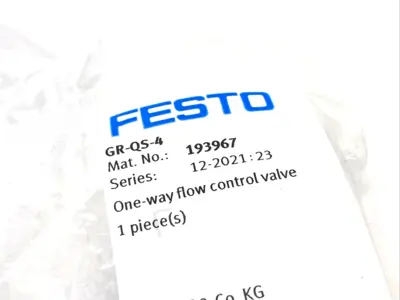 GR-QS-4, 193967 | Festo GR-QS-4 One-Way Pneumatic Flow Control Valve 4mm Tube O.D. 193967 - New