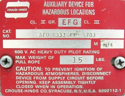 NEW CROUSE HINDS AFU0333-11 CORD PULL SWITCH AFU033311