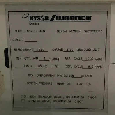 42-0168 Kysor Warren S1VC Refrigerated Display Case