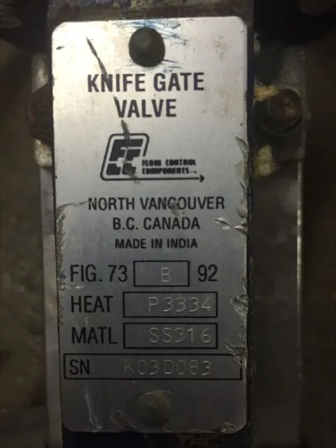 FCC 3" Knife Gate Valve Hand Wheel Operated