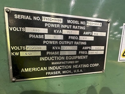 Used _UNKNOWN_ _UNKNOWN_ Induction Heaters New Jersey US | National Machinery Exchange #1500467