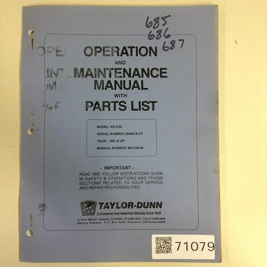 Used TAYLOR DUNN MS-536-00 Manuals Michigan US | Ideal Machinery #567318