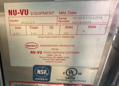 72-0345 NU-VU Sub 123 Convection Oven and Proofer