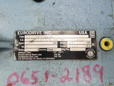 Sew-Eurodrive S60DT80N4BHR Gearbox for Gearmotor 98:1 Reducer 1Hp 17rpm RH
