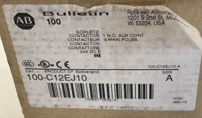 ALLEN BRADLEY 100-C12EJ10 CONTACTOR SER. A 100C12EJ10 NEW, SURPLUS