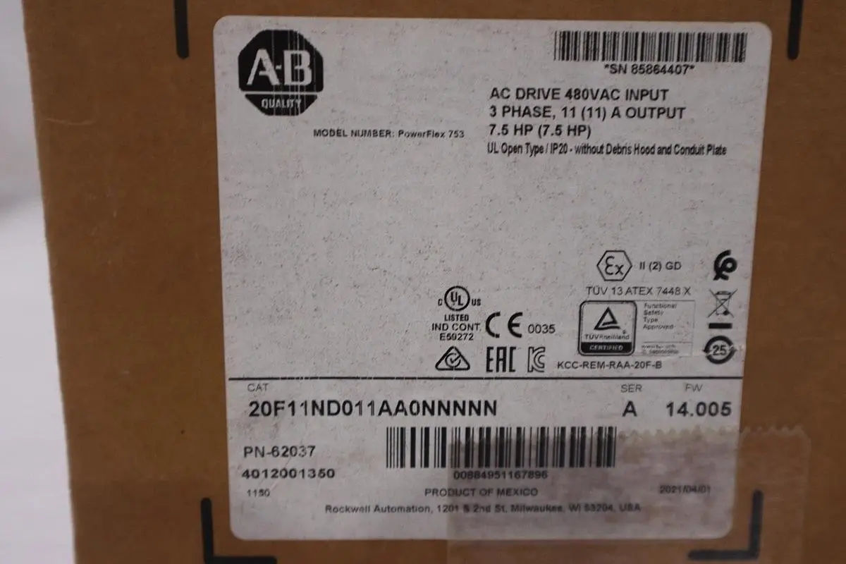 ALLEN BRADLEY POWERFLEX 753 20F11ND011AA0NNNNN SER-A 480V 7.5 HP DRIVE #GF803