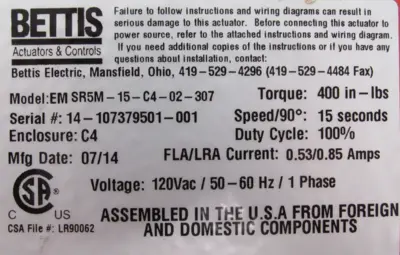 NEW BETTIS SR5M-15-C4-02-307 VALVE ACTUATOR EMSR5M15C402307