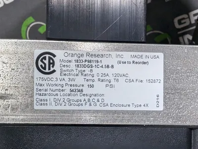 Orange Research Inc. 1833-P98119-1 Flowmeter Assembly 0-20 GPM New