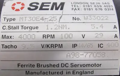 USED SEM MT30E4-25 SERVO MOTOR MT30E425