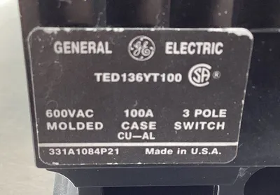 GE TED136YT100 Circuit Breaker 600VAC 100Amp 3Pole 4E-27