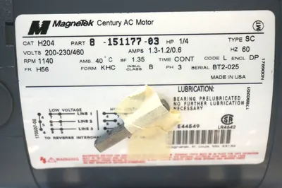 NEW MAGNETEK 8-151177-03 AC MOTOR H204 1/4 H.P. 815117703