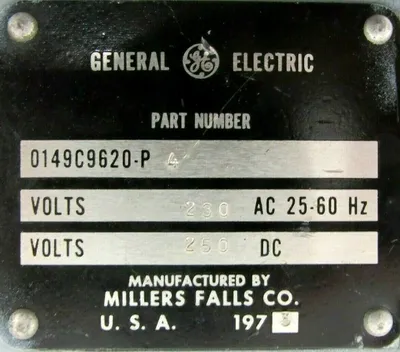 NEW GENERAL ELECTRIC 0149C9620-P4 SWITCHGEAR MOTOR 230VAC 250VDC 0149C9620P4