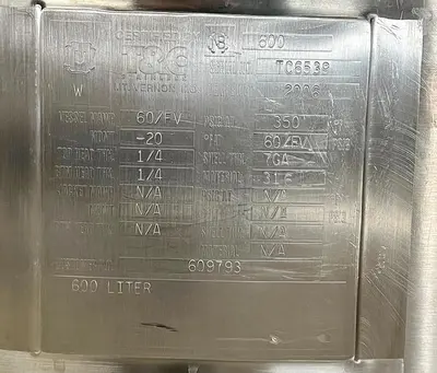 Used 158 Gallon Tank (Vessel), 316L Stainless Steel