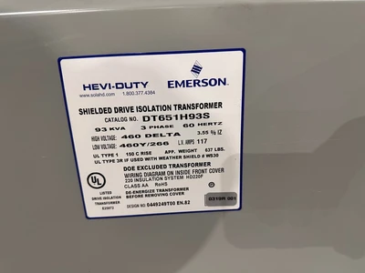 HEVI-DUTY 93KVA ISOLATION TRANSFORMER HV:460