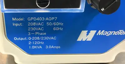 Magnetec GPD403-A0P7 Adjustable Frequency Drive 208/230 VAC 3-Phase 2-120Hz 1B