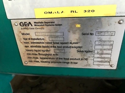 Westfalia BilgeMaster-D 1500 fuel oil purifier system.