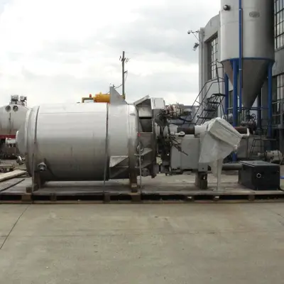 SPC6338  Mixer and Blender 400 gallon capacity Buhler vacuum mixer scrape and dispersion agitator, FV and 3 psi @ 250°F internal, 50 psi @ 250°F jacket