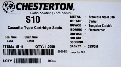 NEW CHESTERTON 328146 CASSETTE TYPE CATRIDGE SEALS S10 SEAL 3.250 SHAFT 3.250