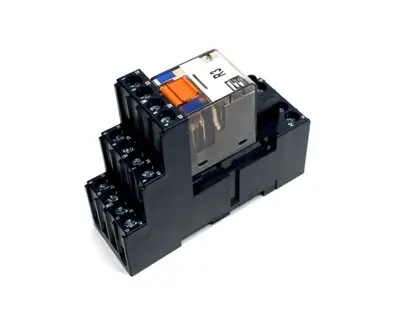 Schrack PT570024 Miniature Power Relay 6A 24VDC 4PDT & PT78742 Base LOT OF 2 - Used