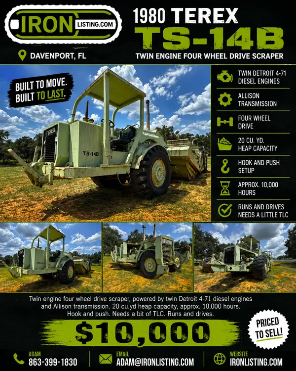 Used 1980 TEREX TS-14B Scrapers Pennsylvania US | Iron Listing #1326627