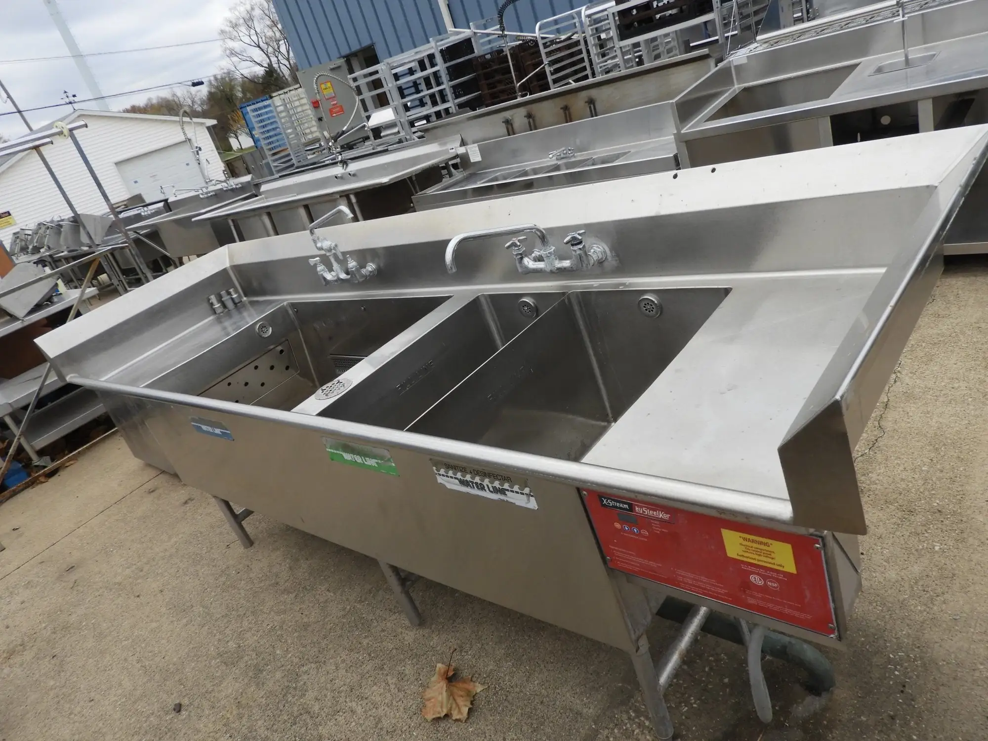 Used Duke Used 3 Compartment Stainless Steel Commercial Sink with Twist Drains and X-Stream Wash - SS18 Sinks Illinois US | Falcon Restaurant Supply #1376484