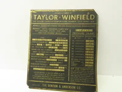 Taylor-Winfield U-48657 Control Panel From ND-24-50 Spot Welder