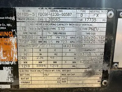 Used 2011 DOOSAN D110S-5 Internal Combustion Forklifts: Pneumatic Tire California US | Mittry Construction #1363446