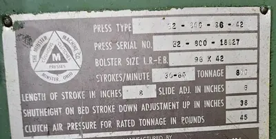MINSTER E2-800-96-42 Straight Side Mechanical Stamping Presses | Rygate LLC (14)