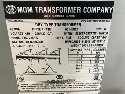 Used MGM TRANSFORMER CO. HT45A3K2SH Distribution Transformers Ohio US | HGR 24 #1539743