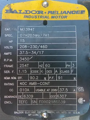 SPC9185  Blower 2,000 cfm centrifugal fan New York Blower model 2108 Alum wheel, 15 hp, CS