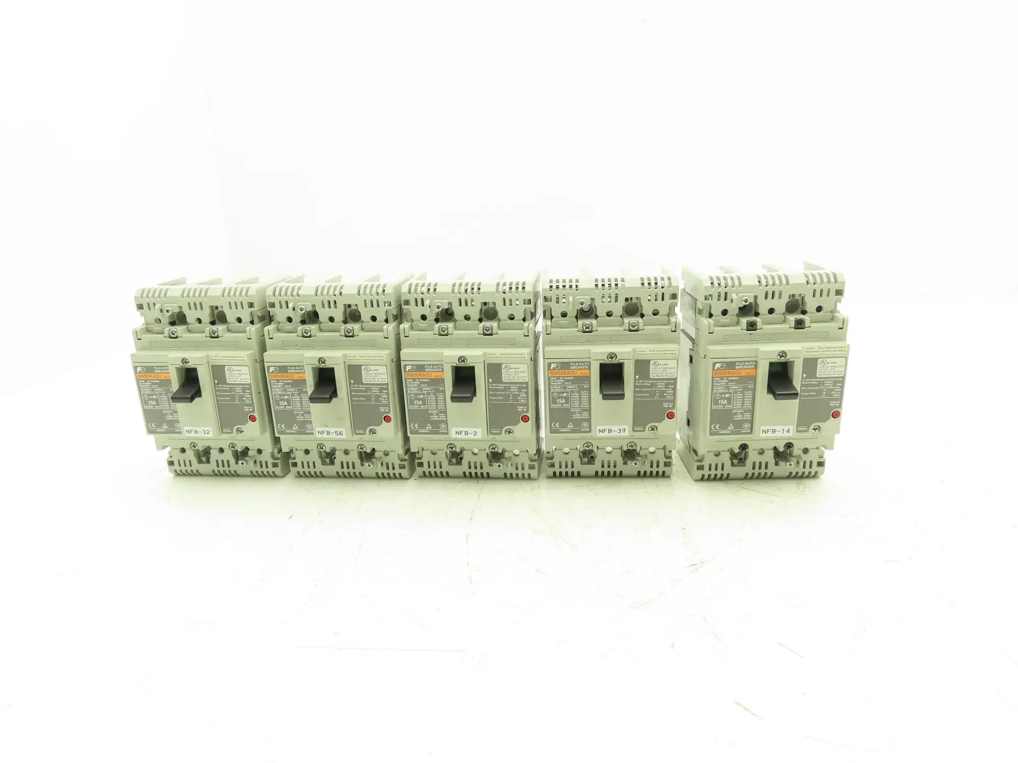 Fuji BW50RAGU3P015 3-Pole Auto Circuit Breaker 15A 500V 3Ph Molded Case Lot of 5