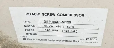 Used HITACHI DSP-90A6-M125 OIL-FREE SCREW 90 AIR COMPRESSOR Non-Lube Air Compressors New York US | US Recycling Equipment #1342528
