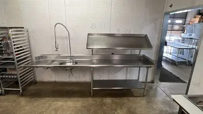 Used Falcon Restaurant Supply, Inc. Used 124" x 30" Stainless Steel Pre-Rinse Sink with Sprayer - GC Sinks Illinois US | Falcon Restaurant Supply #1373504