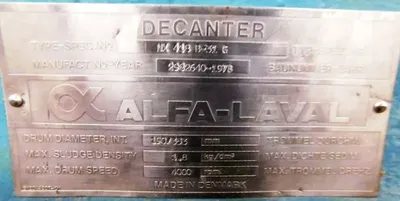 Alfa-Laval NX 418B-31G decanter centrifuge, 316SS.