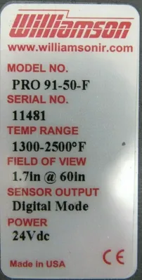NEW WILLIAMSON PRO91-50-F PYROMETER 1300-2500F PRO9150F