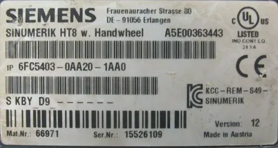 USED SIEMENS 6FC5403-0AA20-1AA0 SINUMERIK HT8 W/ HANDWHEEL 6FC54030AA201AA0