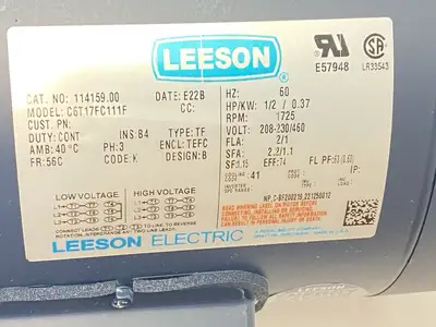 New | in-Stock LEESON Electric Brake Motor 1/2HP 1725RPM 208-230/460V 3PH C6T17FC111F A.C. Motors Michigan US | Maverick Industrial Sales #1400067
