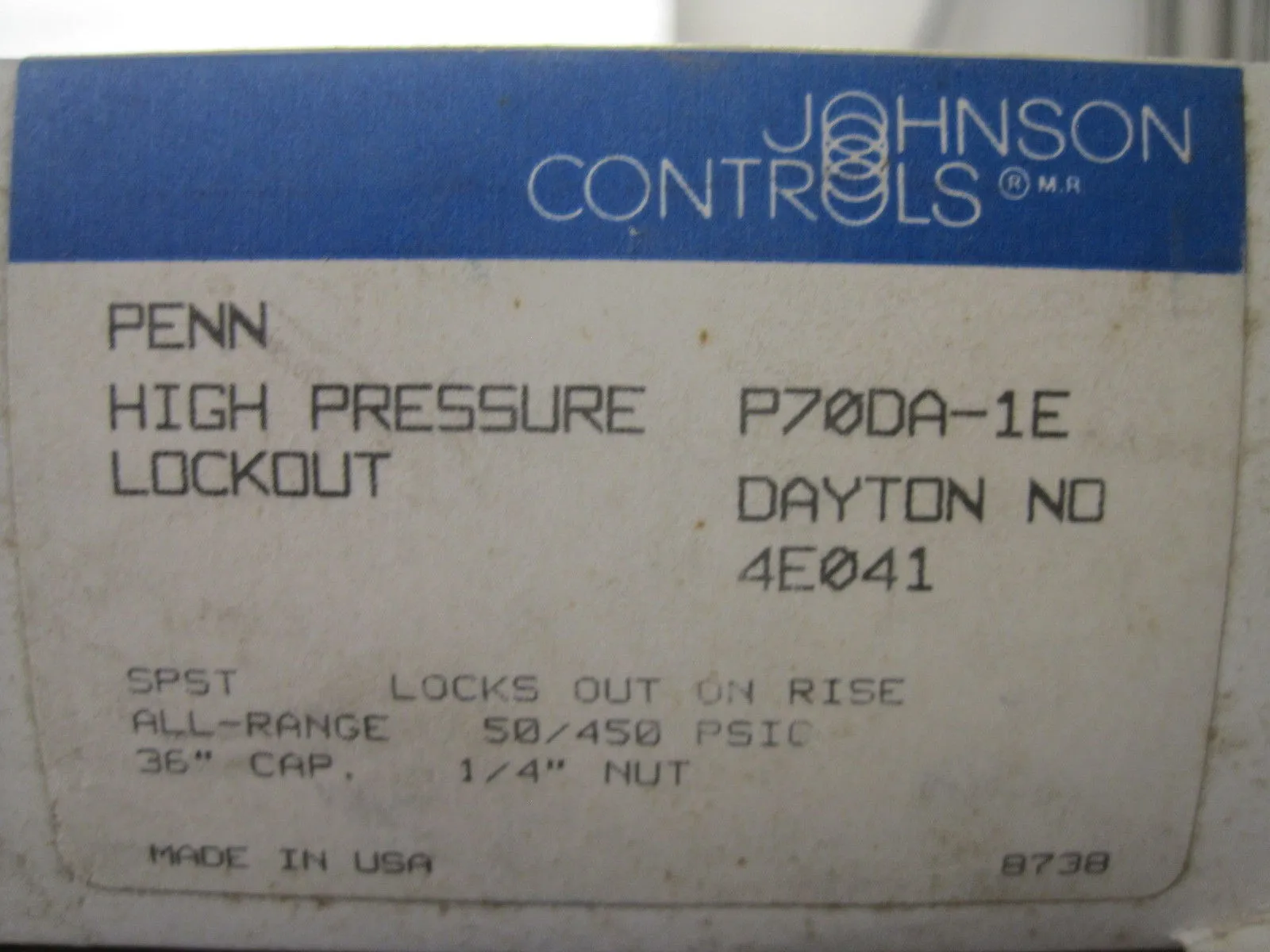 NEW JOHNSON CONTROLS P70DA-1E PRESSURE CONTROL P70DA1E