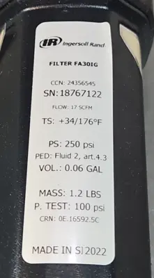 Ingersoll Rand 24356545 FA30IG Replacement Filter Element Loc 5B17