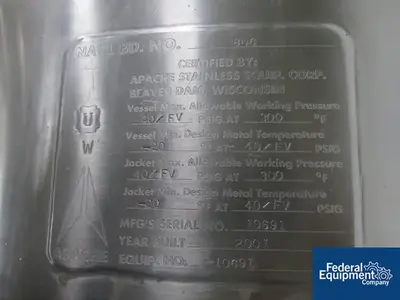 USED Apache Stainless 100 Gal Apache Reactor, S/S, 40/40#
